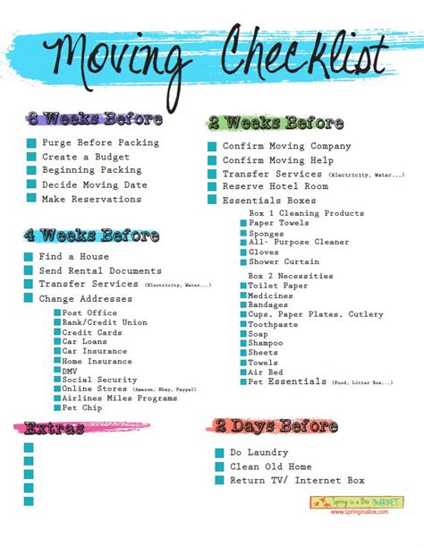 Printable Moving Checklist Moving House Tips Moving Checklist
