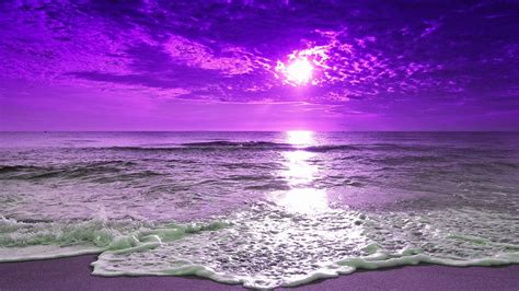 Beach During Purple Sunrise Hd Purple Wallpapers Hd