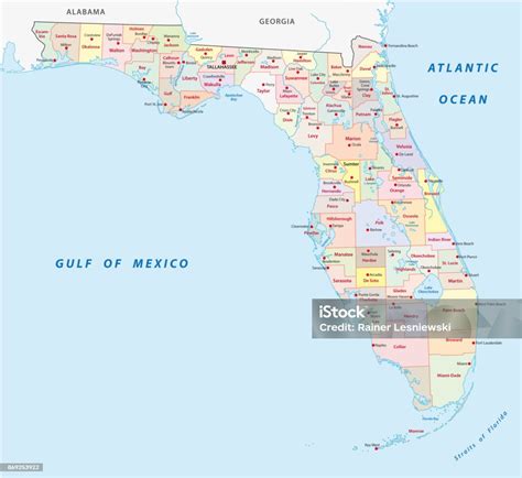 Ilustración De Mapa Administrativo Y Político De La Florida Y Más