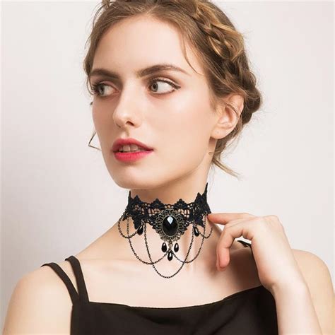 1pc Gothic Crystal Black Lace Choker Necklace The Great Big Store