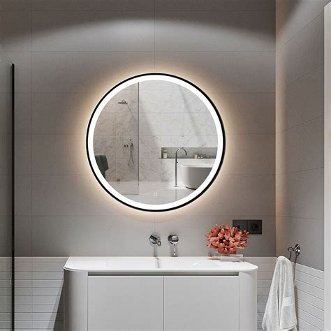600mm Matte Black Frame Round Wall Mounted Led Bathroom Mirror Anti Fog Large