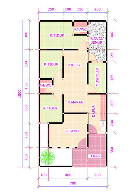 Saya ingin membangun rumah dg luas tana h 7x12m2 bangunan 1 lantai 2m utk teras dan taman ruang tamu. desain denah uk. 7 x 15 m | Cymblot's Notes