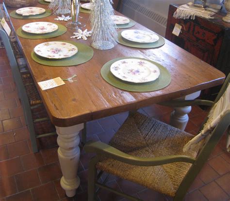 French Country Farm Table With Vintage Wood Top Champlain White Base