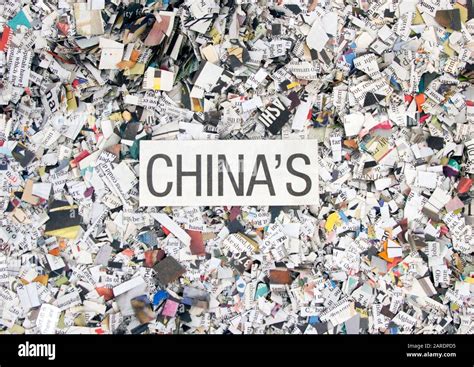 Newspaper Confetti From Above With The Word Chinas Background Stock