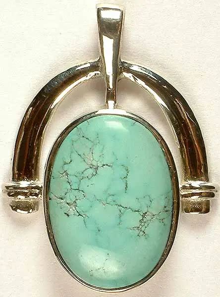 Oval Turquoise Pendant Exotic India Art