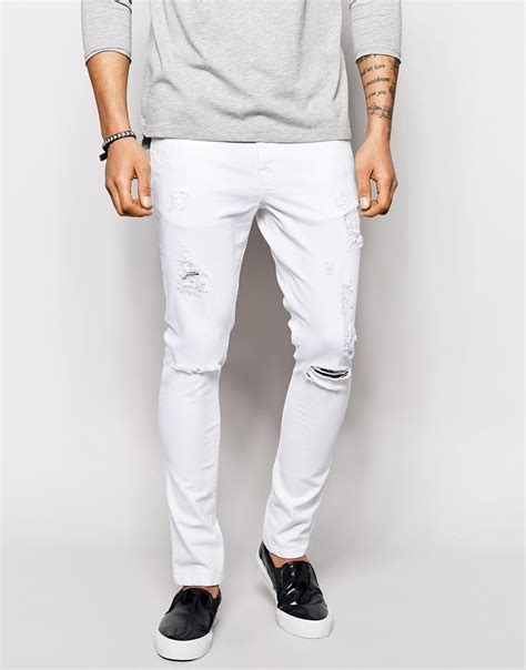 Asos Super Skinny Jeans With Extreme Rips In White For Men
