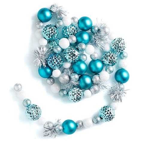 Silver And Aqua Bead With Tinsel Garland Christmas Garlands