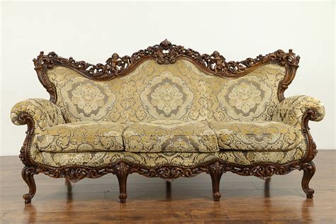 sold baroque style italian fruitwood vintage sofa carved angels 31351 harp gallery