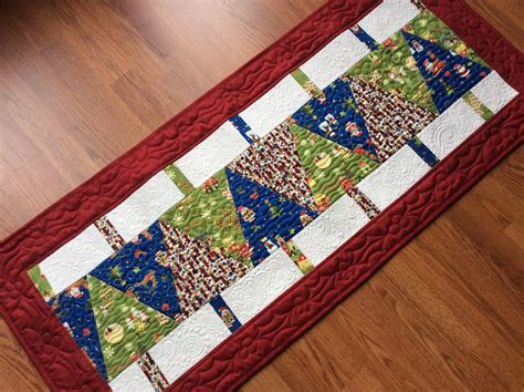 Christmas Tree Table Runner Quilted Table Topper In Red Green Etsy