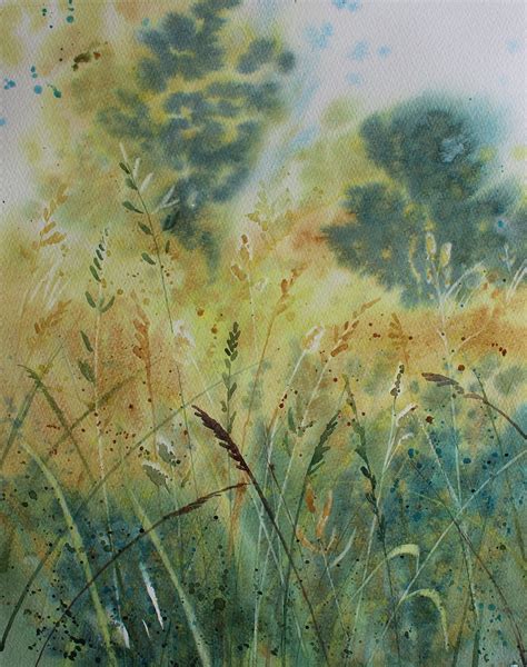Summer Landscape Painting Hazy Summer Tall Grasses Bokeh Etsy Uk