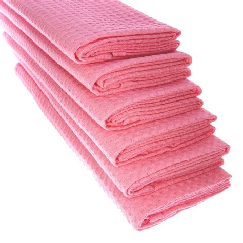 6x Pink Tea Towel 100 Cotton Waffle Pique Kitchen Towels Cleaning Cloth Uk Kitchen