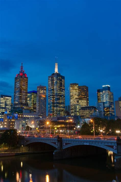 Melbourne Cityscape At Night Stock Photo Image Of City Exposure