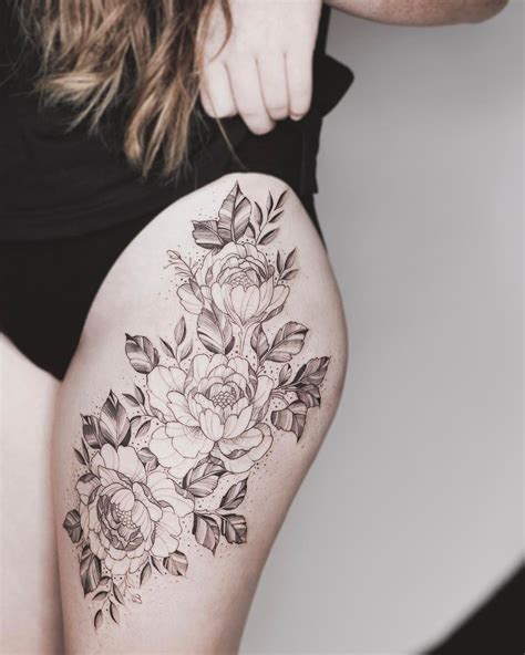 Floral Thigh Piece One Sitting Hip Thigh Tattoos Thigh Tattoos Women
