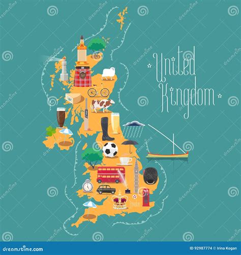 Vector Cartoon United Kingdom Map National Symbols Vector Cartoon Images