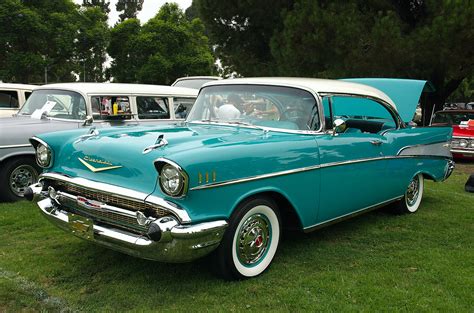 1957 Chevrolet Bel Air Sports Coupe White Over Turquoise Front Left