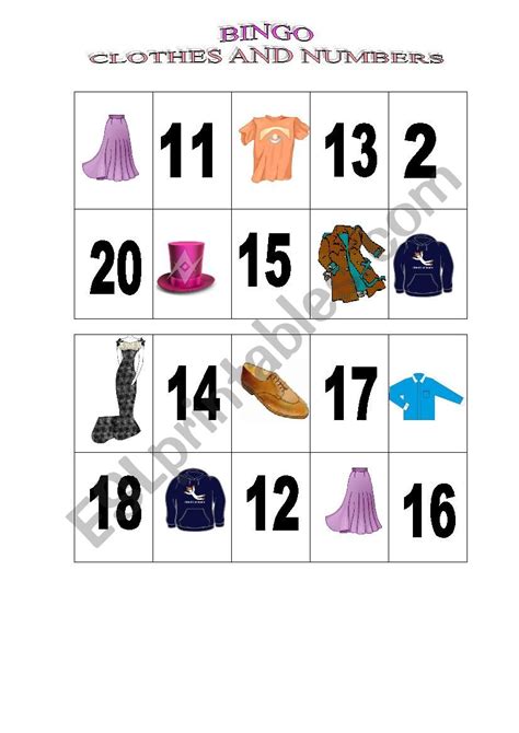 Bingo Clothes And Numbers 1 20 Esl Worksheet By Luciamisiani