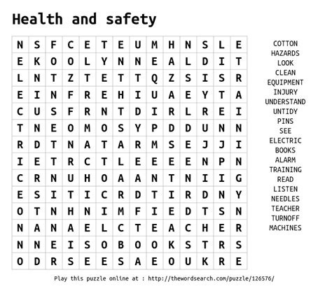 Health And Safety Word Search