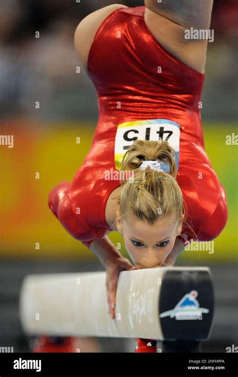 U S Gymnast Alicia Sacramone Performs On The Balance Beam During The