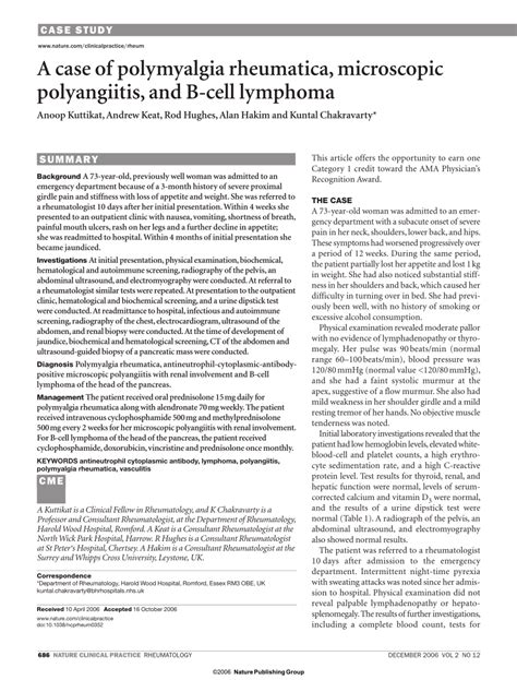 Pdf A Case Of Polymyalgia Rheumatica Microscopic Polyangiitis And B