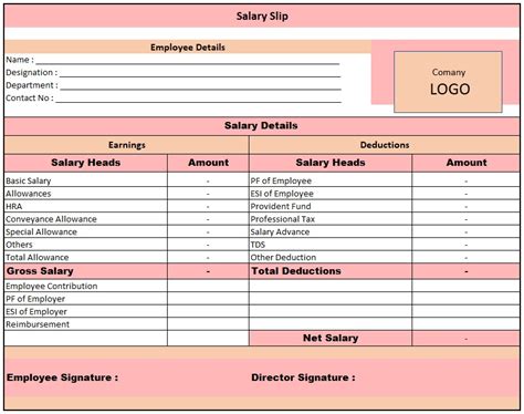 Excel Template For Salary Slip Salary Slip Format In Excel Download Free