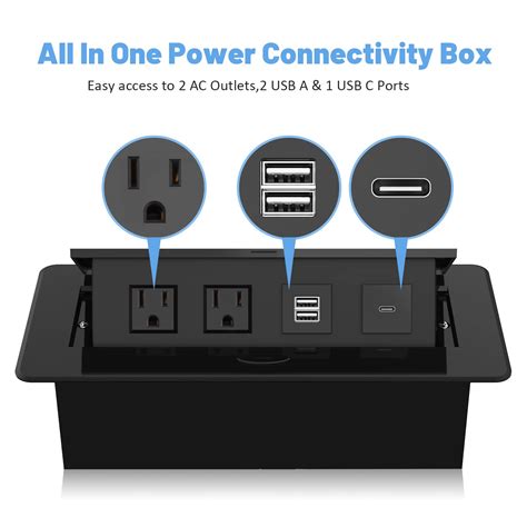 Pop Up Power Strip With Usb C Ports Recessed Power Grommet Outlet Hub