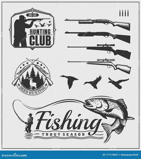 Set Of Hunting And Fishing Labels Badges Logos Vector Illustration