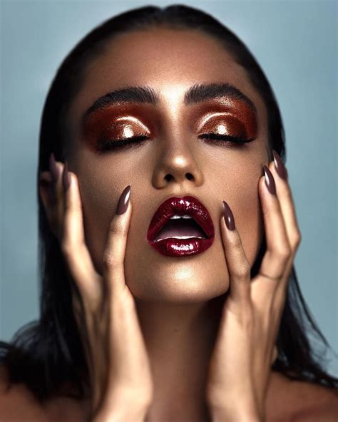 Glossy Eye Makeup Red Lipstick Photoshoot Makeup High