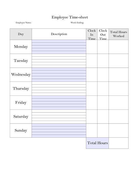 Printable Weekly Time Sheet Printable Timecard Teaching