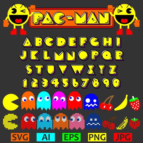 Svg Vector Font Pacman Retro Arcade Alphabet Marque Ghosts Etsy