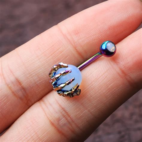 14g Belly Button Ring Piercing 316l Surgical Steel Opalite Etsy