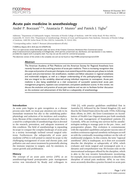 Pdf Acute Pain Medicine In Anesthesiology