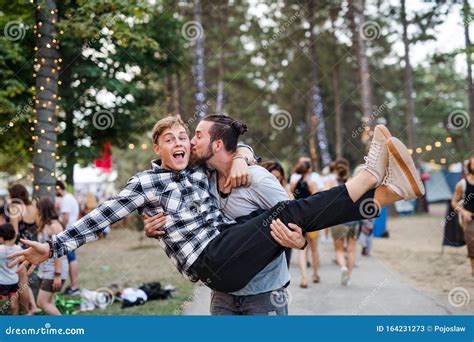 Two Young Men Friends At Summer Festival Having Fun Stock Image Image Of Together Caucasian
