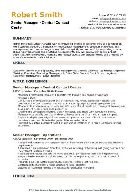 Senior Manager Resume Template Word