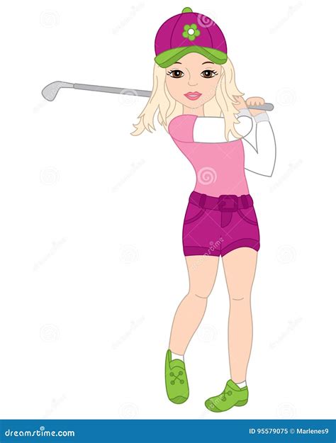 Vector Girl Playing Golf Vector Golfer Golf Vector Illustration