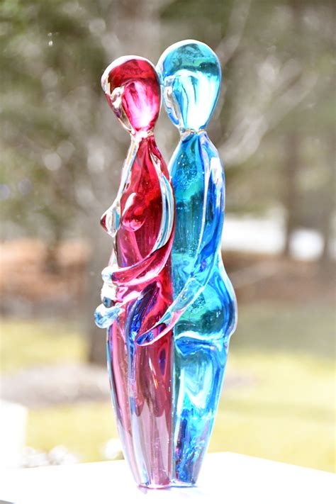 Abstract Lovers Embrace Murano Midwest Fine Art Glass Sculpture