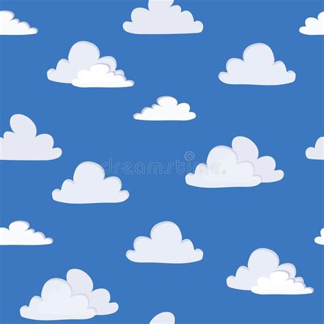 White Clouds On Blue Sky Seamless Pattern Vector Illustration Stock