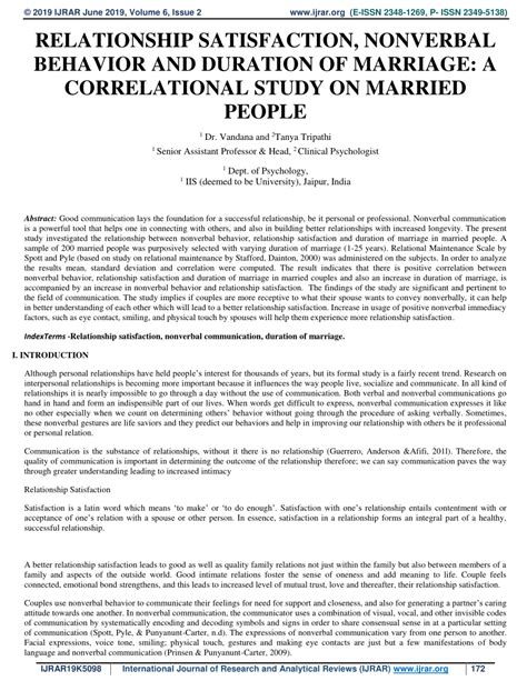 pdf relationship satisfaction nonverbal behavior and duration of marriage a correlational
