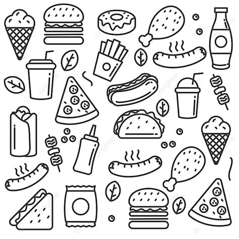 Mão Desenhada Fast Food Doodle Vector Conjunto De Ilustração Vetorial