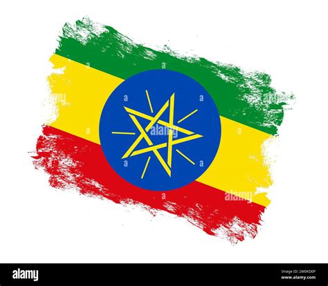Stroke Brush Painted Flag Of Ethiopia On White Background Stock Photo
