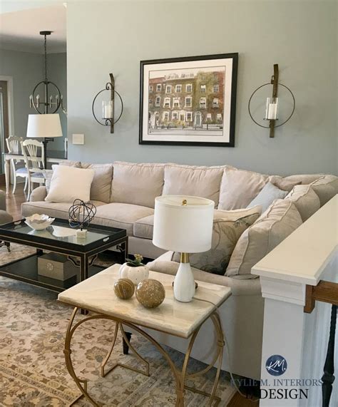 This paint line comes in five different shades: Benjamin Moore Beach Glass open layout living room and ...