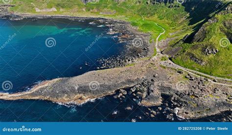 Aerial View Of Giants Causeway Atlantic Ocean On North Coast Co Antrim