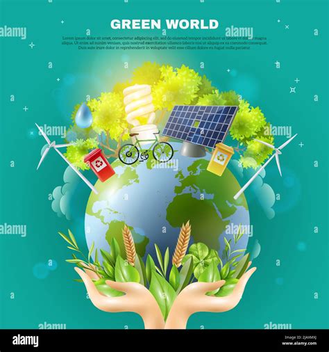 Green World Awareness Concept Ecological Composition Poster With Hands