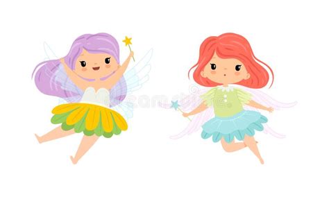 Cute Little Pixie Girl With Ethereal Wings Flying With Magic Wand