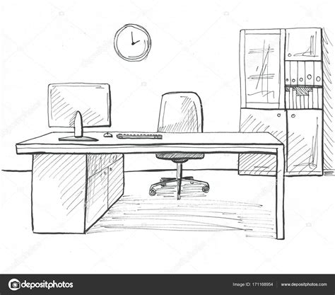 Office In A Sketch Style Hand Drawn Office Furniture Stock Photo By