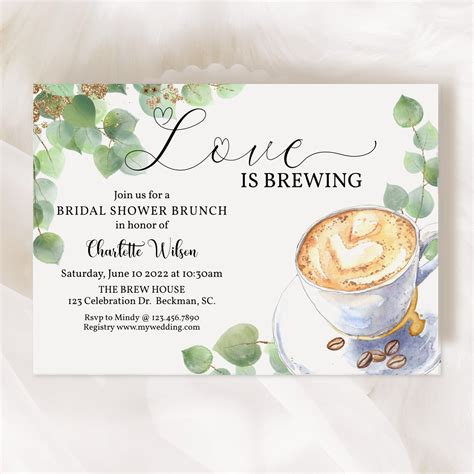 Editable Love Is Brewing Latte Coffee Shower Bridal Shower Couples