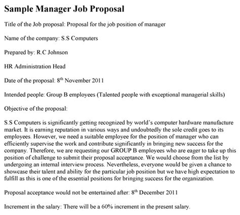 Manager Job Proposal Template
