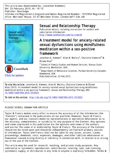 Pdf Sexual And Relationship Therapy A Treatment Model For Anxiety Related Sexual Dysfunctions