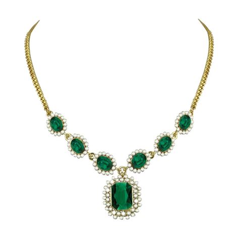 Majesty Emerald Green Crystal Gold Tone Necklace