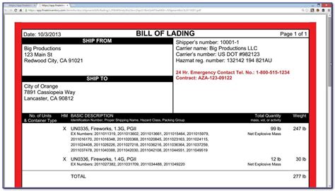 Hazmat Bill Of Lading Template Free