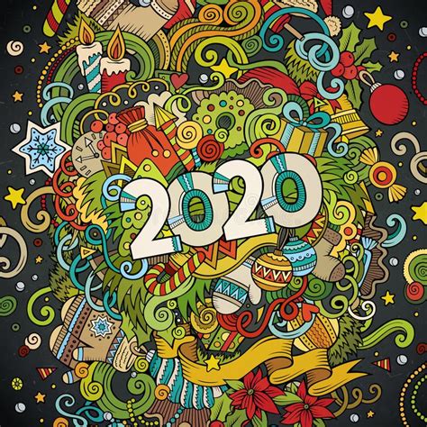 2020 Hand Drawn Doodles Illustration New Year Objects And Elements
